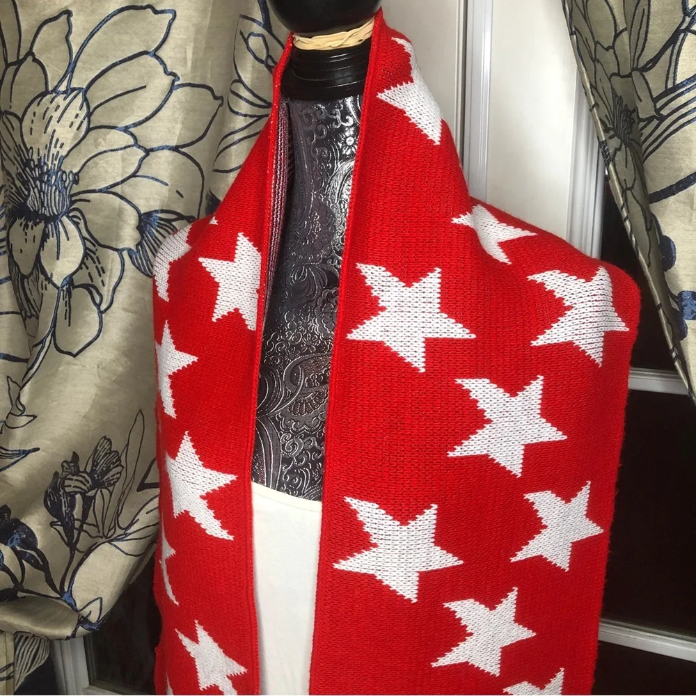 Knitmakers USA USA Red White and Blue Acrylic Knit Scarf Stars‎ 9